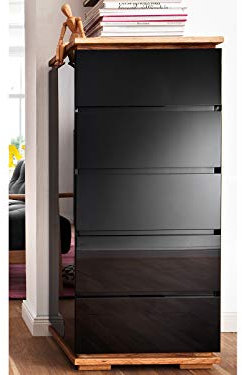 möbelando Schubladenkommode Beistellschrank Hochkommode Schrank Kommode Charleston I Schwarz/Hochglanz