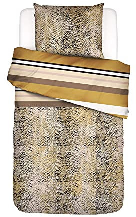 ESSENZA Bettwäsche Cleo Gelb Streifen Gestreift Schlangenmuster Wendeoptik Baumwollsatin, Größe:155 cm x 220 cm