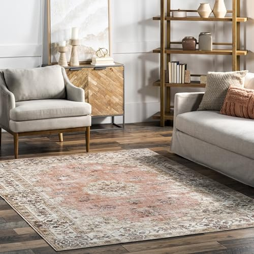 nuLOOM Ren Teppich, maschinenwaschbar, Vintage-Blumenmuster, 1,2 x 1,8 m, pfirsichfarben