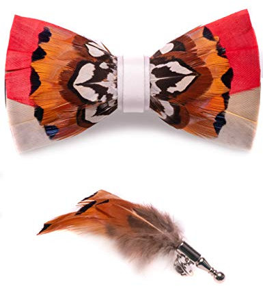 JEMYGINS Pajarita de Plumas de Cuero hecha a Mano para Fiesta de Boda con caja de Regalo para Hombres Rosa/Amarillo/Blanco