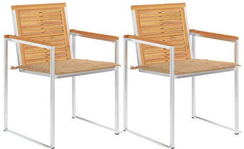 vidaXL 2 x Teak robuste Gartenstühle mit Kissen Terrassenstühle, Terrassenstühle, Esszimmerstühle, für den Außenbereich, Stahl
