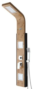 Vente-unique - Colonne de douche hydromassante, pluie tropicale et panneau en bambou - 22 * 145 cm - DALIMA