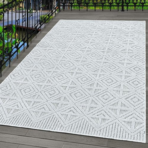 Indoor & Outdoor Teppich Wetterfest Boho Design Teppich Küchen Balkon Terrasse Garten auch Wohnzimmer Teppich, Farbe: Grau, Größe: 200 x 290 cm