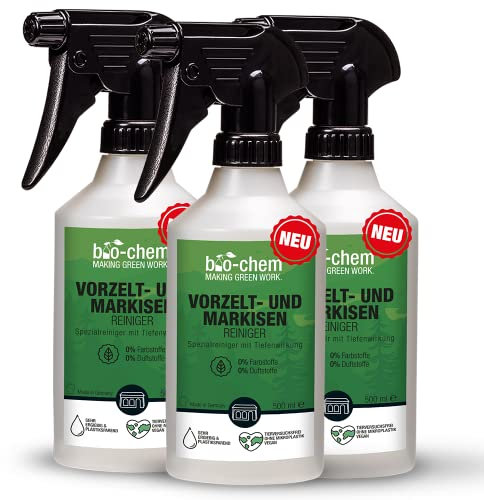 bio-chem Vorzelt- und Markisenreiniger - Ergiebiger Spezialreiniger mit Tiefenwirkung - Ideal für Markise, Vorzelt, Segel, Persenning, Pavillon, Sonnenschirm – 3x 500 ml - Made in DE