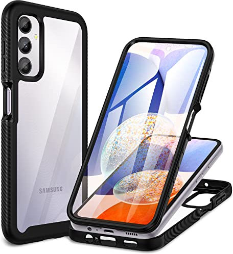 CENHUFO Coque Samsung A14 4G/5G, Antichoc Housse avec Protection écran, 360 Degrés Protégé Téléphone Etui Double Face Case Transparent Portable Intégrale Coque pour Samsung Galaxy A14 4G/5G - Noir