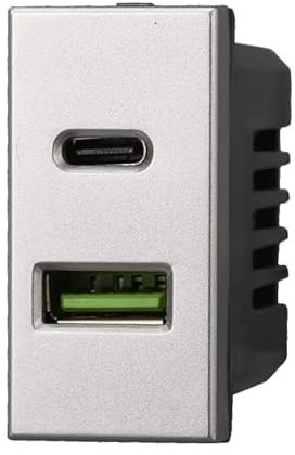 Serie Civile Compatibile Con Bticino Axolute (Presa Caricatore USB C + USB-A 3.1A, Grigio)
