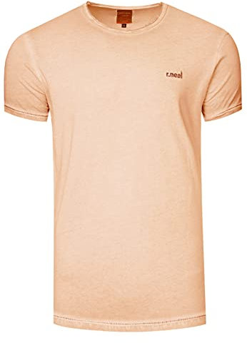 Herren T-Shirt Verwaschen Used-Look Premium-Basic Rundhals Kurzarm Logo 280, Farbe:Orange, Größe S-3XL:XL