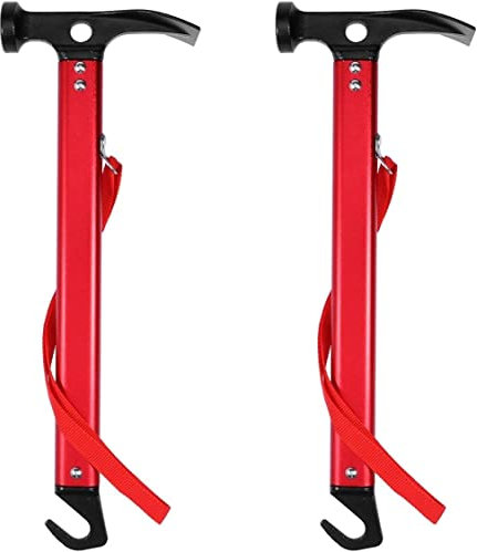 JORAsa 2pcs Puller Multi-Functional Hammer Pegs for Hiking Remover Mallet Hook Multi- Gardening with Functional Camping Multifunction Inch Outdoor Stake Lightweight Aluminum Tent Red