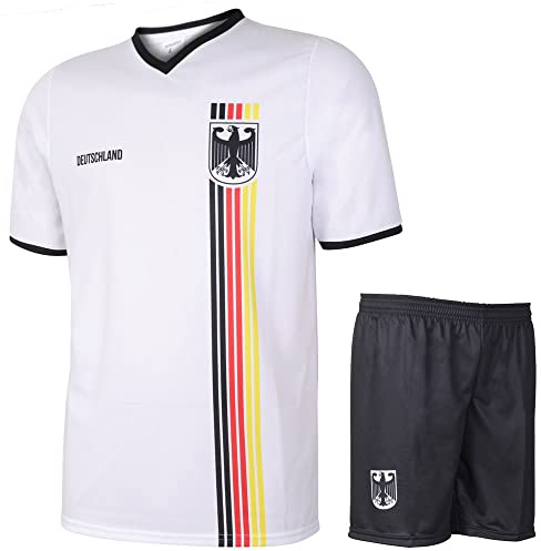Deutschland Fußball Trikot Set Heim - Streifen Flagge - Kinder und Erwachsene - Jungen - Sportsachen - Geschenk - Sport t Shirt - Sportbekleidung - Größe S