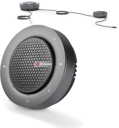 Conference Speakerphone, Daisy Chain up to 9 Speakerphones for 50 People, USB & Bluetooth Speaker with 4 Mics AI Noise Cancellation 360° Voice Pickup for Zoom,Teams,Conference Call Large Meeting Room