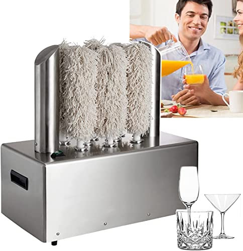 Commercial Wine Glass Polisher, Electric Winery Wine Glass Polishing Machine,with 8 Detachable Cleaning Brushes, Hot Air Drying System, for Bars, Restaurants, Cafes