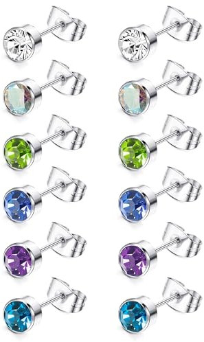 JeweBella 6Pairs G23 Titan Ohrstecker für Damen Herren Mädchen Hypoallergen Kleine Titan Ohrringe Set Zirkonia Medizinische Ohrstecker Chirurgenstahl Gesundheitsstecker Ohrringe 4/6MM