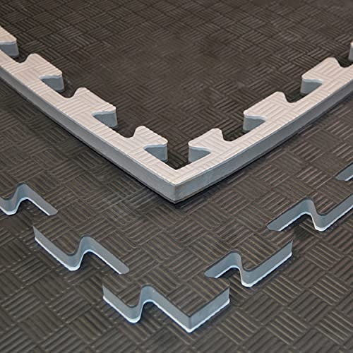 TEKKA BUDO 4er Set Kampfsportmatten grau-schwarz - 100 x 100 x 2 cm - Verzahnte Ränder - Wendematte, Trainingsmatte - Judo, Karate, Ju-Jutsu, Taekwondo