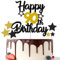 Gidobo 90th Birthday Cake Toppers, Black Gold Glittery Cake Decorations with Stars, Ninety Years Old Birthday Party Supplies for Men and Women
