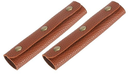 sourcing map 2Stk Handtasche Handgriff Wickelhüllen PU Leder 3 Klammern Reisegepäck Griffschutz für Koffer Einkaufstasche (13x10cm Dunkel Braun)