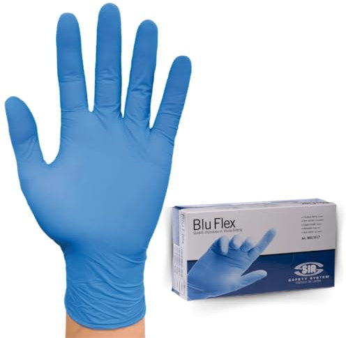 Sir Safety System Gant jetable bleu flex (conf.100 pcs), S Gants nitrile et vinyle BLEU, Gants jetables, Gants de travail S, sans latex et sans poussière, élastiques. 100 pièces/boîte.