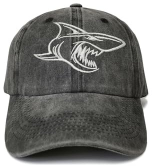 Shenbors Bestickte Baseballmützen für Herren und Damen, Shark (Washed Black), Einheitsgr��e