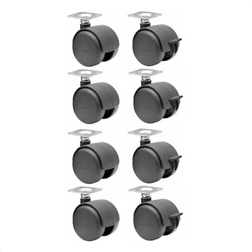 WAGNER Möbelrollen/Doppelrollen 8tlg. Set - HART - Durchmesser Ø 50 mm, Bauhöhe 65 mm, Anschraubplatte 42 x 42 cm, 2 mit Feststeller, Tragkraft 30 kg/Rolle - 02012688