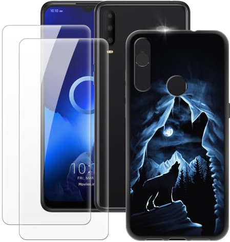 MILEGAO Alcatel 1SE 2020 5030F 5030U Funda + 2 Protectores de Pantalla de Vidrio Templado, Ultrafino a Prueba de Golpes, Funda de Silicona TPU Suave para Alcatel 1 SP 5030E (6.22”)