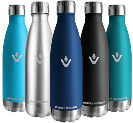 Vikaster Gourde, 500ml Gourde isotherme, Sans-BPA Gourde inox, Etanche bouteille Approprié & Adulte, Sport, Gym, école, Extérieur