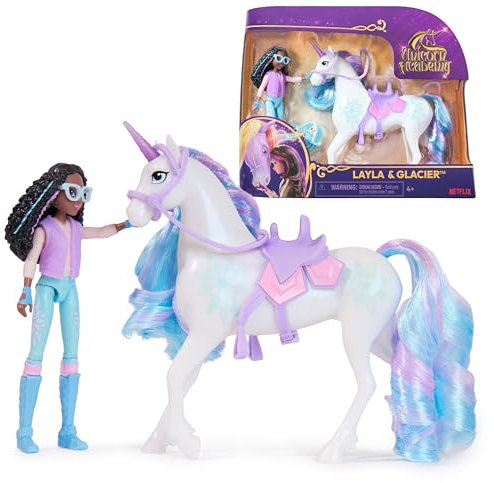 Unicorn Academy Layla und Einhorn Glacier Set - ca. 12 cm große Originalfiguren zur beliebten Netflix Serie mit Zwei Accessoires und Haarbürste für fantasievolles Rollenspiel, für Kinder ab 4 Jahren