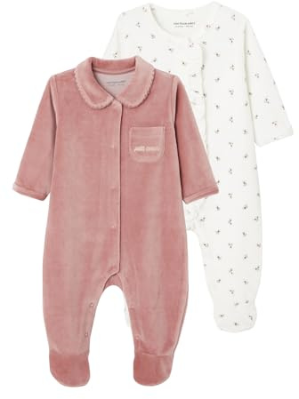 Vertbaudet 2er-Pack Baby Samt-Strampler Altrosa 62