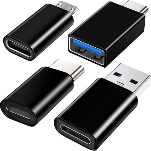 4 Stück USB C Adapter, USB C zu USB 3.0 OTG Adapter, Micro USB auf USB C Adapter, Lightning Buchse auf USB-C Stecker Adapter Kompatibel mit iPhone, Samsung Galaxy, MacBook Pro, Laptop
