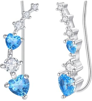 KINGWHYTE Herz Ohrkletterer für Frauen 925 Sterling Silber Geburtsstein Kletterer Ohrringe Kristall Crawler Ohrringe Geburtsstein Schmuck Geburtstagsgeschenke (Dezember)