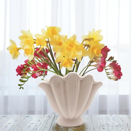 Muschelförmige Vase, Muschelvase, Weiße Keramikvase, Vase aus Getrocknetem Pampasgras, Moderne ästhetische Blumenvase, Dekorative Blumenvase für Wohnzimmer, Schlafzimmer, Büro, Schreibtisch,(#2)