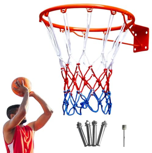 Calager Ensemble de Panier de Basket-Ball et Filet, Panier Suspendu Mural en métal pour extérieur, Jante de Basket-Ball de 17,72 Pouces avec Filet, Jouet de Sport d'intérieur et d'extérieur (Orange)