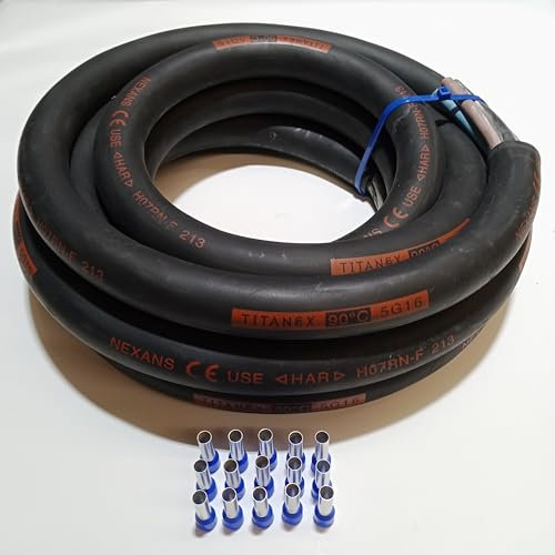 TITANEX H07RN-F 5x16mm² (5G16) schweres Gummikabel, Industriekabel, Baustellenkabel für den Außenbereich 5-50m inkl. 15 Aderendhülsen (20 Meter)