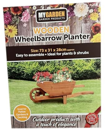 2Fit Your Fitness Partner Wooden Wheelbarrow Planter Cart Ornamental Flower Pots for Outdoor Garden Decor, Decorative Wooden Garden Accessories