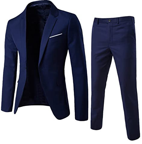 Generisch 2024 AI - Herrenanzug Slim 2-teiliger Anzug Business Hochzeit Party Jacke Weste & Hose Mantel Wachs Mantel Herren (Navy, XL)
