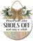 Geroclonup Please Take Your Shoes Off And Stay a While Sign for Front Door 28cm Funny Welcome Wreath Round Wood Hanging Shoes Off No Shoes Sign for Home Porch Entrance Decoration