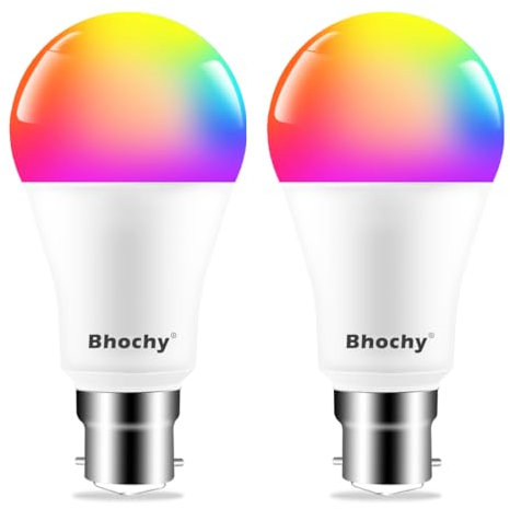 Bhochy Light Bulbs Work with Alexa B22, 120W Equivalent Smart LED Bulbs Colour Changing Bayonet, 2700-6000K Adjustable + 16 Million RGB Colours, 1200LM, APP & Voice Control, No Hub, No WiFi (2 Pack)