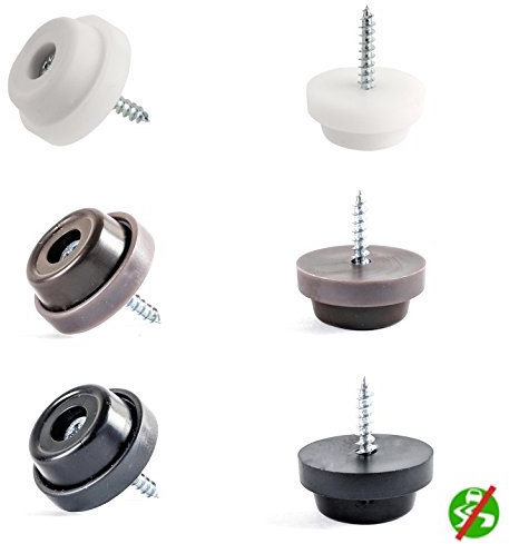 28mm Rubber Furniture Feet, Premium Non-Slip Stoppers (100pcs, White, 2mm Drill Bit Included, See Second Photo for Dimensions), Screw-On Floor Protectors, by Keay Vital Parts - Made in Germany