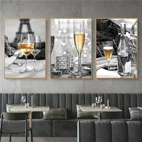 5D Diamond Painting 3 Pièces Verres à champagne Diamant Painting Broderie Diamant Kit Complet 3 Pack Peinture Diamant Adulte Point de Croix Puzzle Stitch Art pour Murale Décoration 35x55cm F-8365