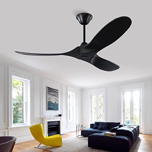 Uaikiea Ventilador Techo Sin Luz, 3 Aspas Madera Ø132cm, Motor DC, Verano/Invierno, 6 Velocidades, Mando a Distancia, Temporizador, Silencioso, Ventiladors de Techo Exterior Terraza Dormitorio Salon