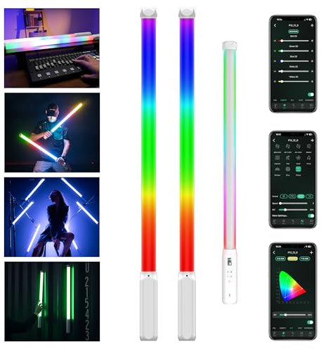 VILTROX P12 Lot de 2 Tubes Lumineux RGB, Bâton Lumineux LED Portable RGBWY avec contrôle par Application DMX,11 Effets de Pixels, 26 scènes 2500-8500K,Aimant intégré,Batterie 2500mAh/charge Rapide PD