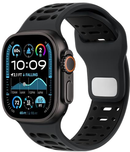 Amizee Compatible con Correa Apple Watch 49mm 46mm 45mm 44mm 42mm Mujer Hombres, Pulsera Deportiva Silicona Transpirable Correas para Apple Watch Ultra 2 Series 10 9 8 7 SE 6 5 4, Carbón Gris/Negro