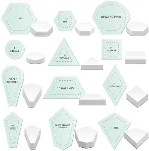 Cinnvoice 612-teiliges Patchwork-Papier-Set, 12 Formen, Acryl-Patchwork-Vorlagen-Set mit 600 Stück Papier zum Nähen zum Quilten, Dresden-Teller, Dreieck, Sechseck, Quiltvorlage (grün)