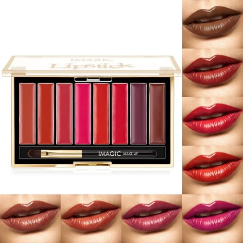 Dynaeuty 8 Colori Rossetto Lip Gloss Palette, Impermeabile Lunga Tenuta Lip Kit Altamente Pigmentato Idratante Rossetto Set Per Donne Ragazze #A