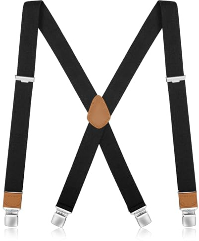 GOUNNU Hosenträger Herren Breit 3,5 cm mit 4 Metall Clips Hosenträger Elastic Verstellbare X-Rücken Einheitsgröße Herren Hosenträger Arbeitshose Extra Stark für Männer und Damen