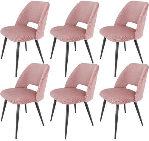 WAFTING Esszimmerstühle 6er Set, Kordsamt Stuhl Mit Dickem Cord-Schwamm Gepolsterter, Esstischstühle mit Separaten Metallbeinen, für Esszimmer, Wohnzimmer, Schlafzimmer und Empfang, Rosa