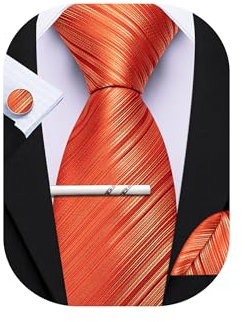 Barry.Wang Cravate rayée à carreaux avec pince à cravate pour homme en soie - Ensemble de boutons de manchette carrés - Ensemble formel d'affaires ou de mariage, Rouge/or, taille unique
