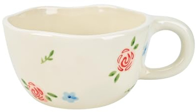Koythin Ceramic Coffee Mug, Handmade Hot Chocolate Mugs, Cute Cup for Girl Women, Aesthetic Tea Milk Cup with Handle, 8.5 oz/250 ml for Latte, Cocoa, Office, Home (Rose Blue Flower)