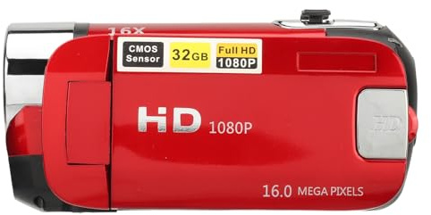 Digitalkamera 1080P 16MP 2,4 Zoll Drehbarer Bildschirm Camcorder HD-Videorecorder mit Fülllicht für Fotografie (Rot)