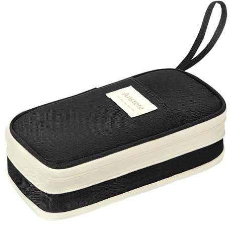 Anstore Federmappe Schwarz, Federmäppchen Jungen Erweiterbares, Mäppchen Aesthetic Stiftemäppchen, Schreibwaren Stifttasche für Teenager, Etui Stifte Für Tägliche Aufbewahrung-23x11x7,5cm