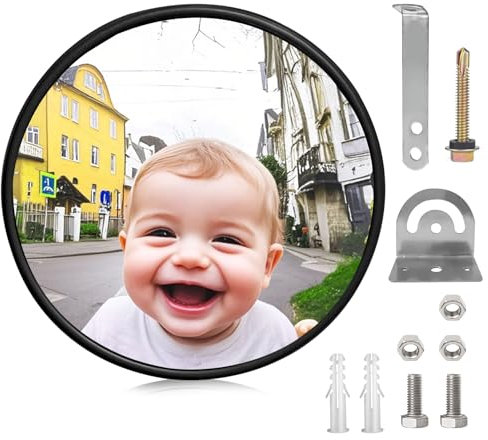 Convex Safety Mirror - 30CM Round Safety Mirror for Driveway, Wide Angle Visible High-Definition Convex Security Mirror for Garage, Traffic, Store, Office, Courtyard, Warehouse