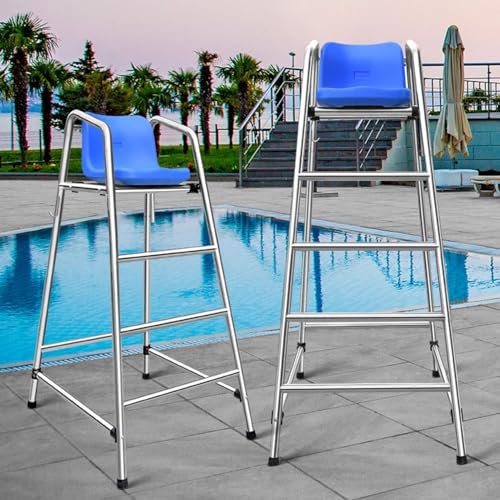 Pool-Deck, Rettungswächter-Stuhl-Set, 150 cm und 180 cm hoch, Edelstahl, für den Außenbereich, Schwimmbad, lebensrettende Beobachtungsstühle, Terrasse, Adirondack-Stuhl, unterstützt bis zu 329 kg